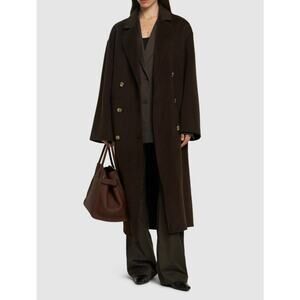 LOULOU STUDIO Borneo Double Breast Wool cashmere Long Coat chocolate L